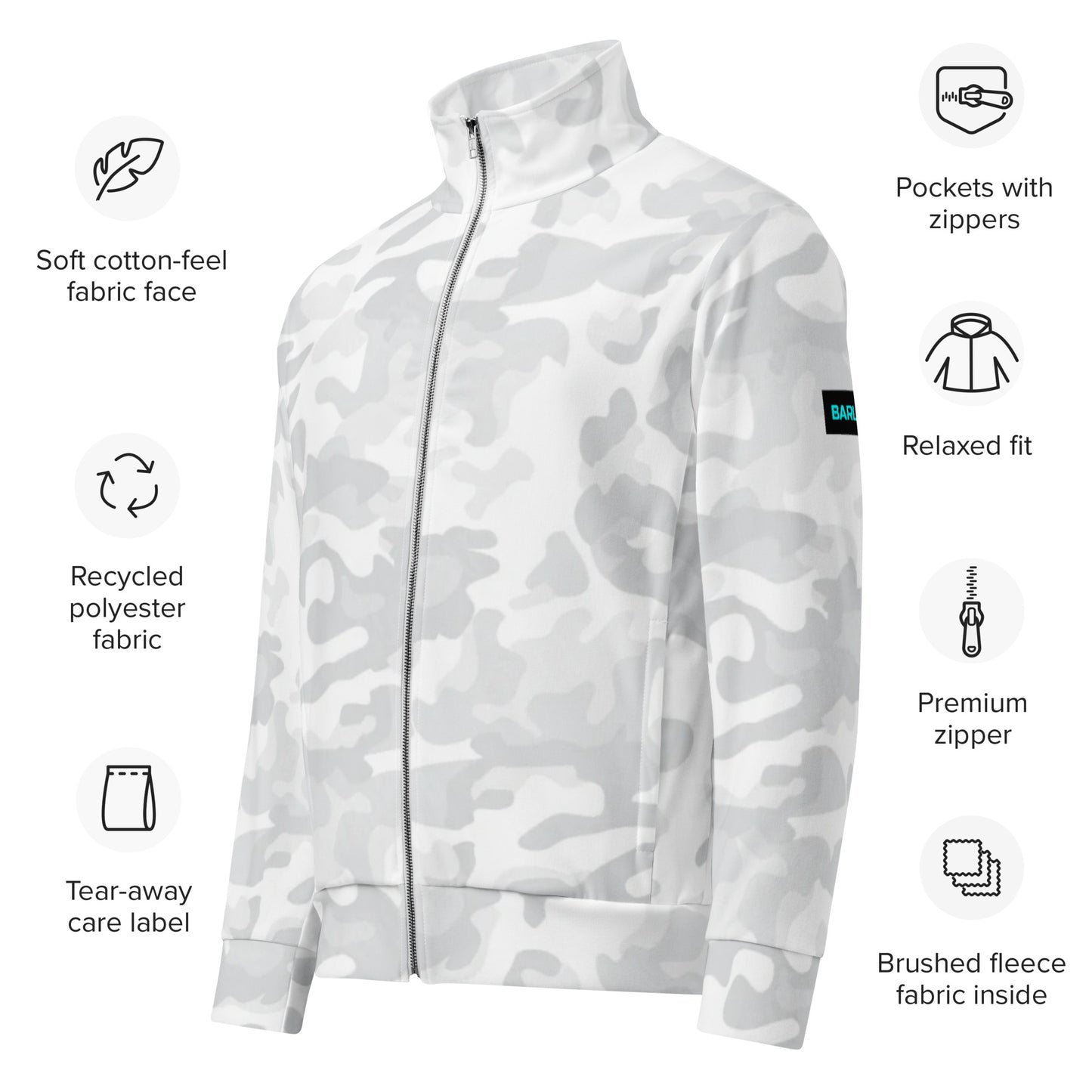 Barlz White Camo Unisex Zip Up Jacket